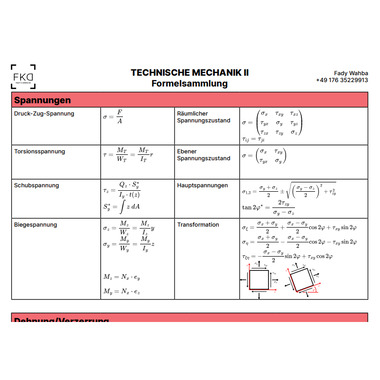 Technische Mechanik 2 Formelsammlung Preview
